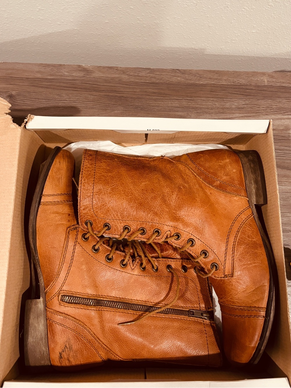 Steve Madden Troopa Women's Tan Leather Lace Up Side Zip Combat Boots 10 M EU41